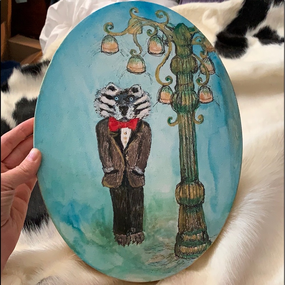 Victorian raccoon illustrated painting